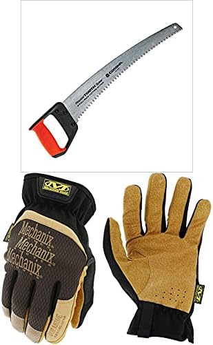 Piły ogrodowe |   Rs7510D Razortooth Heavy Duty Pruning Curved Blade Trimming Saw do cięcia gałęzi i konarów drzew, 18″ + Rękawice robocze Mechanix Wear: Durahide Fastfit ze skóry (średnie, brązowo-czarne), Lff-75-009 Piły ogrodowe Piły ogrodowe